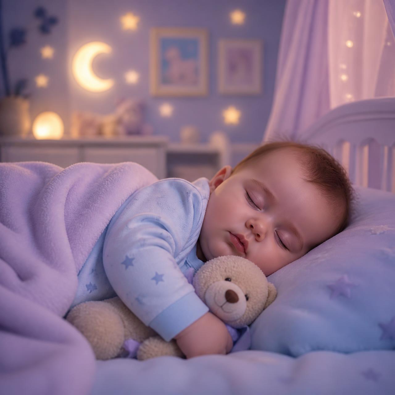 Bebê dormindo tranquilamente em um quarto com luz suave